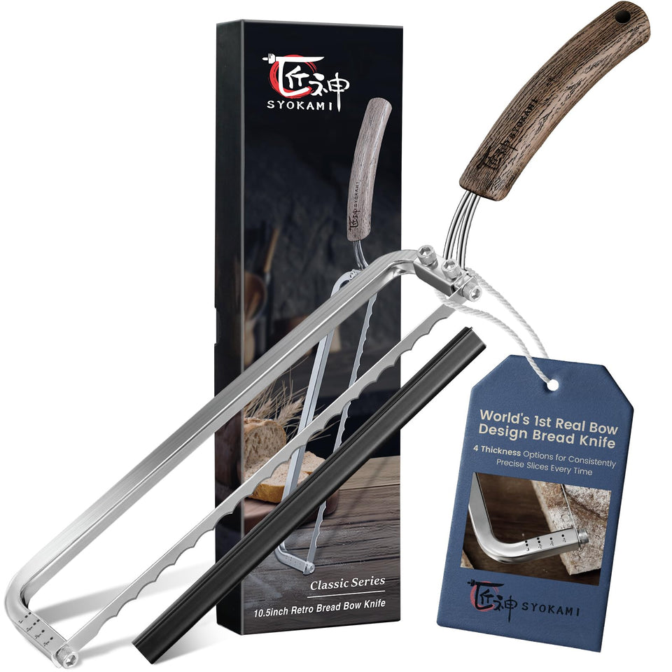 SYOKAMI bread knife bow design silhouette highlights precision for crusty loaves