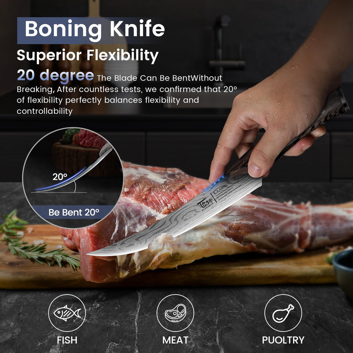SYOKAMI breaking knife curved blade ideal for cartilage and fat trimming