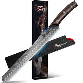 SYOKAMI brisket knife blade close-up highlights razor sharp edge for precise cuts.