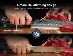 SYOKAMI brisket knife in action carving roast beef smoothly.
