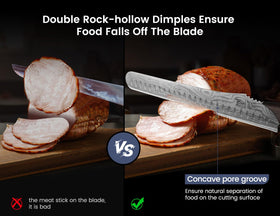 SYOKAMI brisket knife wood handle emphasizing ergonomic grip and comfort.