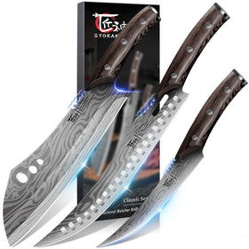 SYOKAMI butcher knife set side view highlighting balanced design for uniform slices