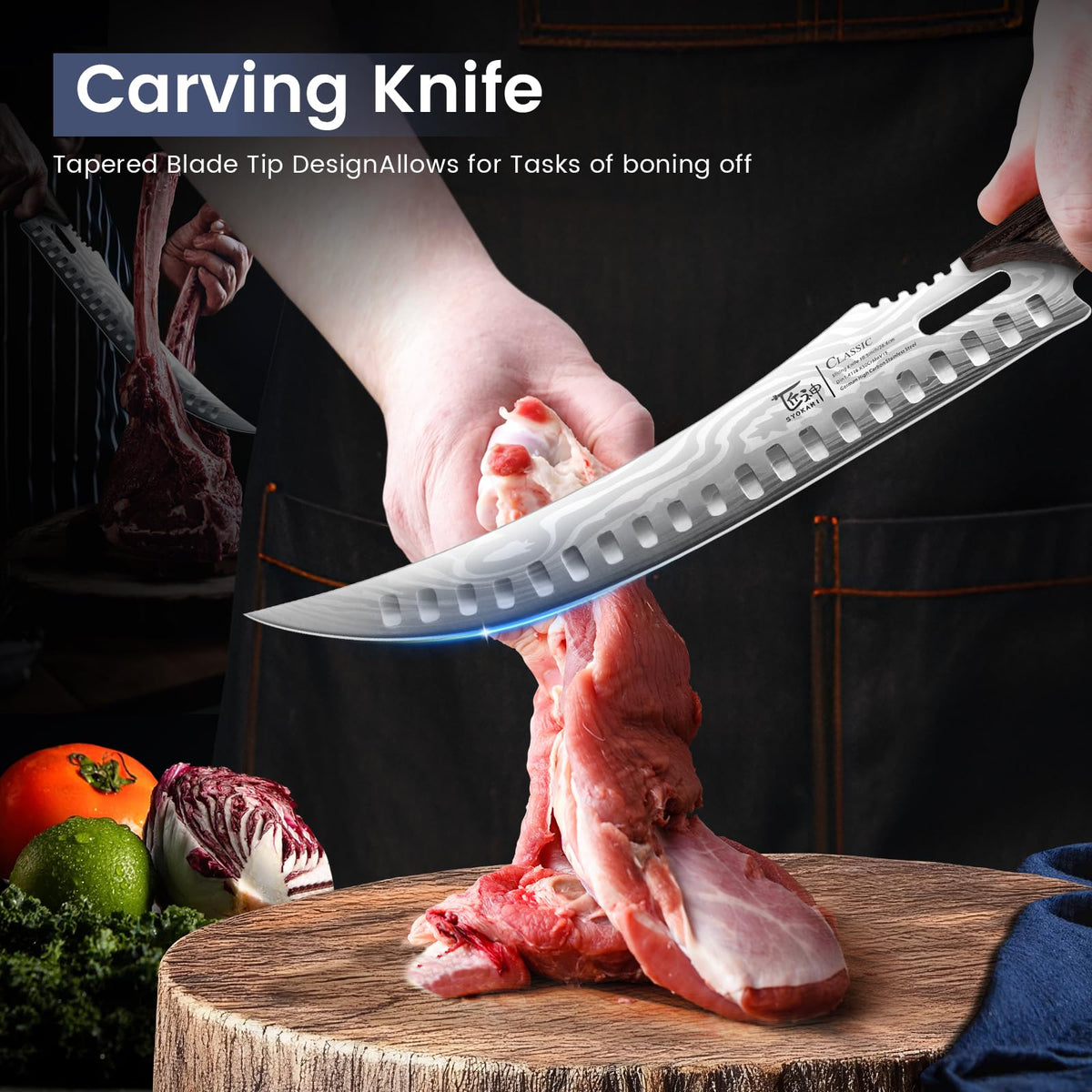 SYOKAMI curved boning knife flexes 20 degrees for precise bone work