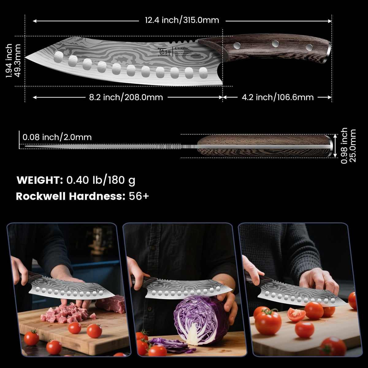SYOKAMI Kiritsuke in use with vegetables for precise chops.