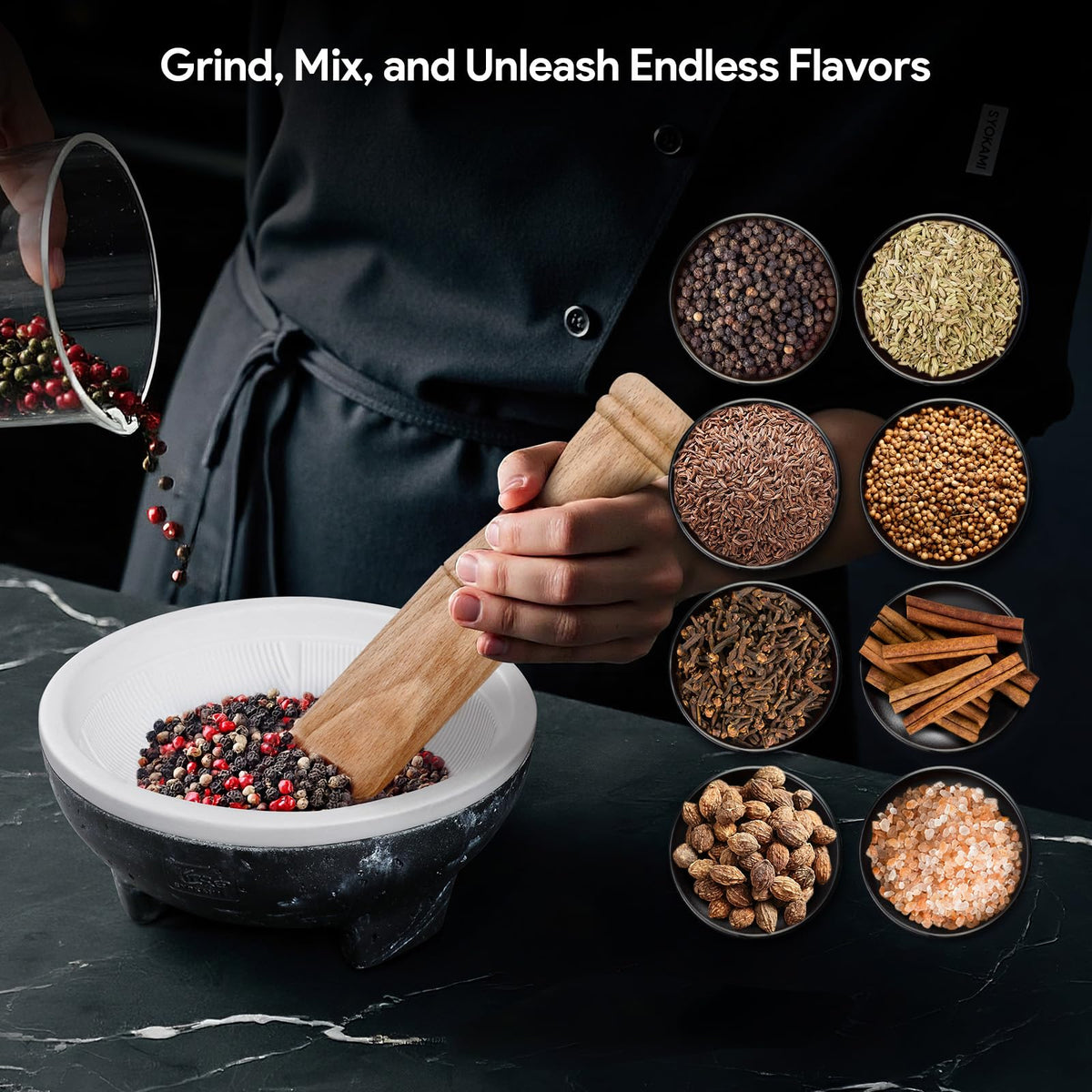 SYOKAMI No Rock Powder secure non-slip base keeps grinding steady on countertops