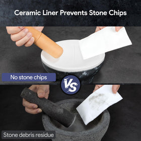 SYOKAMI No Rock Powder with wooden pestle demonstrates safe grinding ridge for efficient texture development