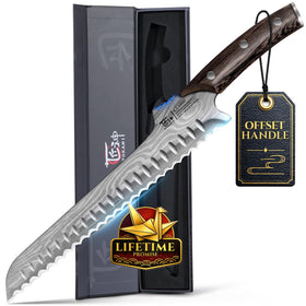 SYOKAMI offset bread knife with raised handle for safer slicing
