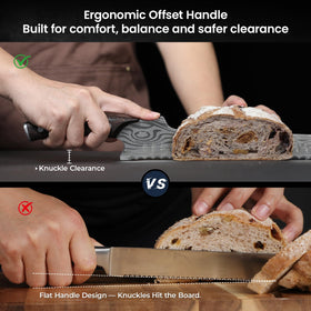 SYOKAMI serrated-contact blade for clean cuts on crusty bread