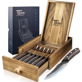 SYOKAMI steak knives with drawer organizer for tidy, easy access.