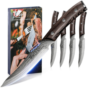 SYOKAMI steak knives set with wood handle in a gift box for elegant dining