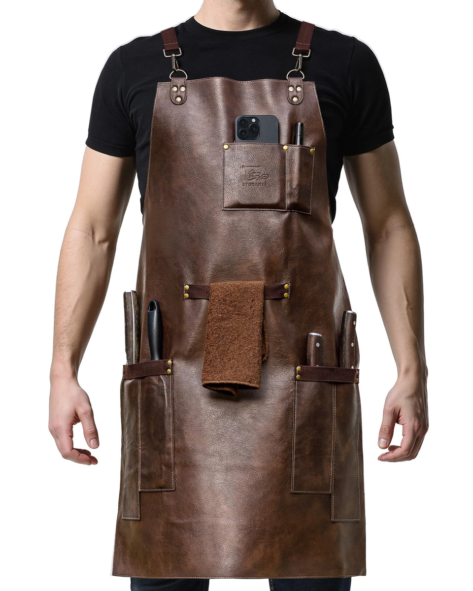 SYOKAMI synthetic leather apron with cross-back for comfortable all-day wear