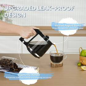 Durable heat-resistant glass helps maintain temperature and flavor.