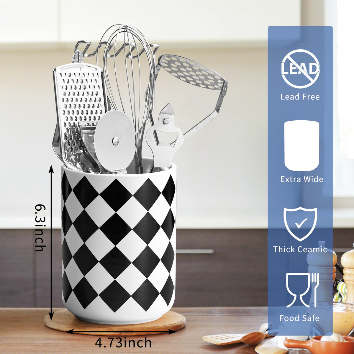 SYXUPUMI checkered ceramic holder adds chic kitchen decor and storage.
