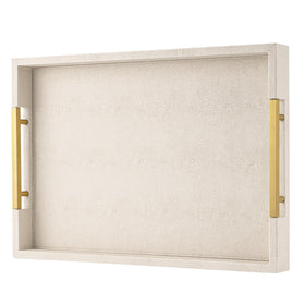 SYYSY beige faux leather tray with handles for easy serving.