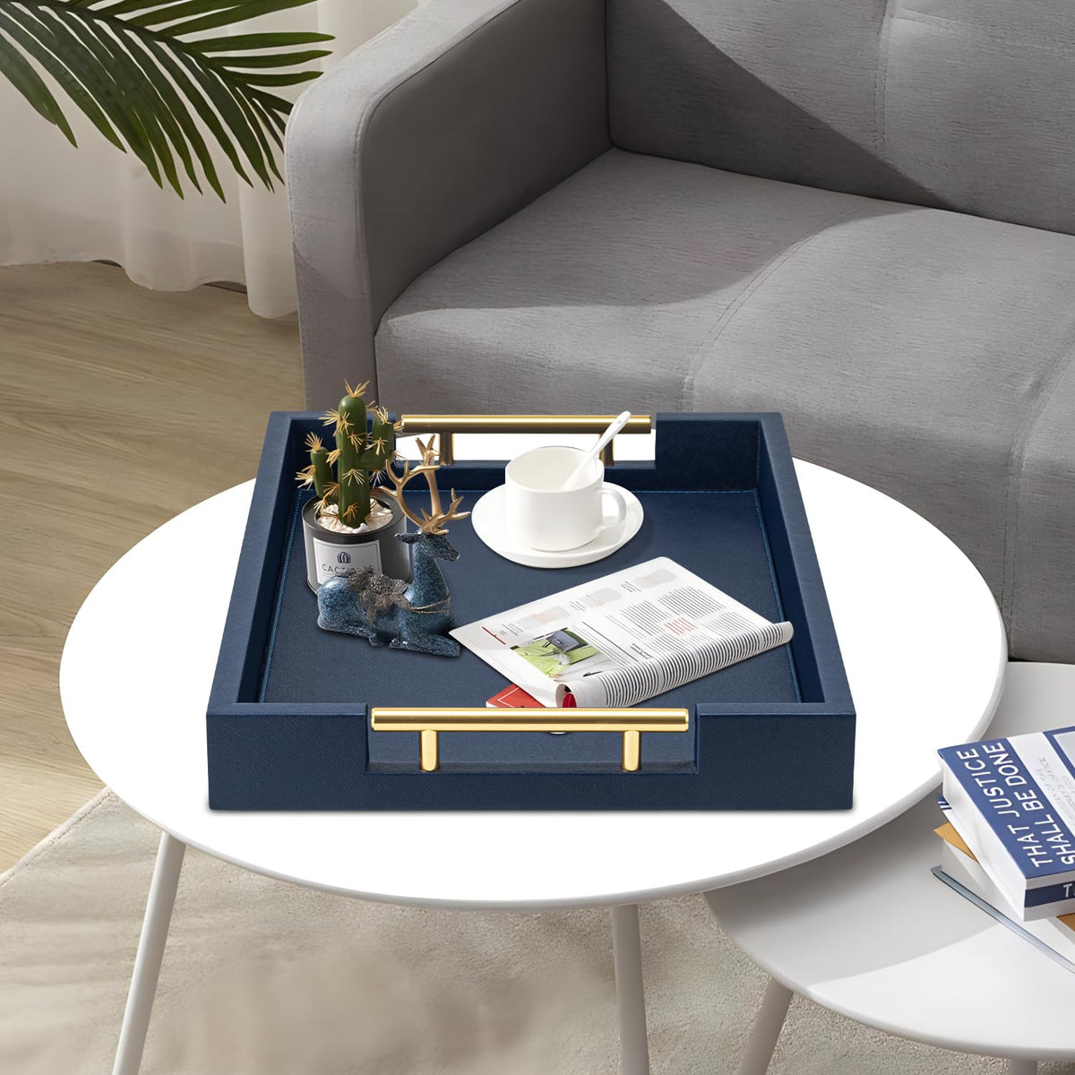 SYYSY navy blue faux leather tray makes a thoughtful gift idea