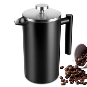SZHETEFU 34oz large French press with durable stainless steel for daily use.