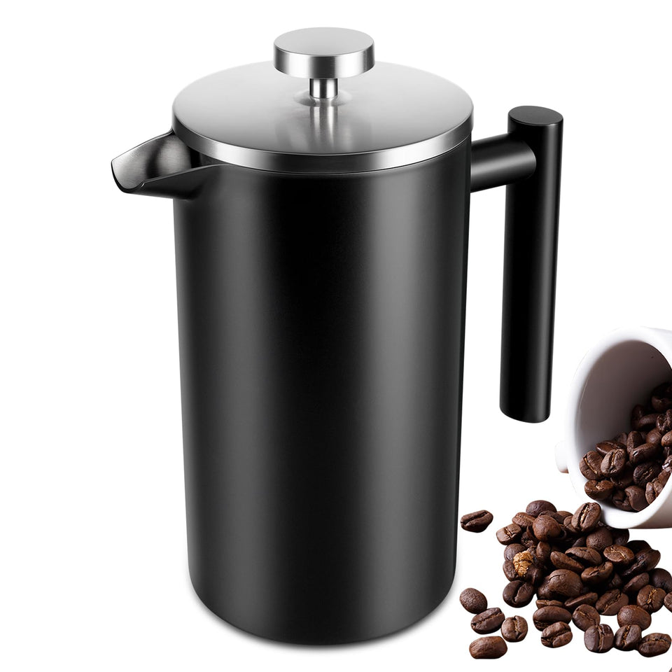 SZHETEFU 34oz large French press with durable stainless steel for daily use.