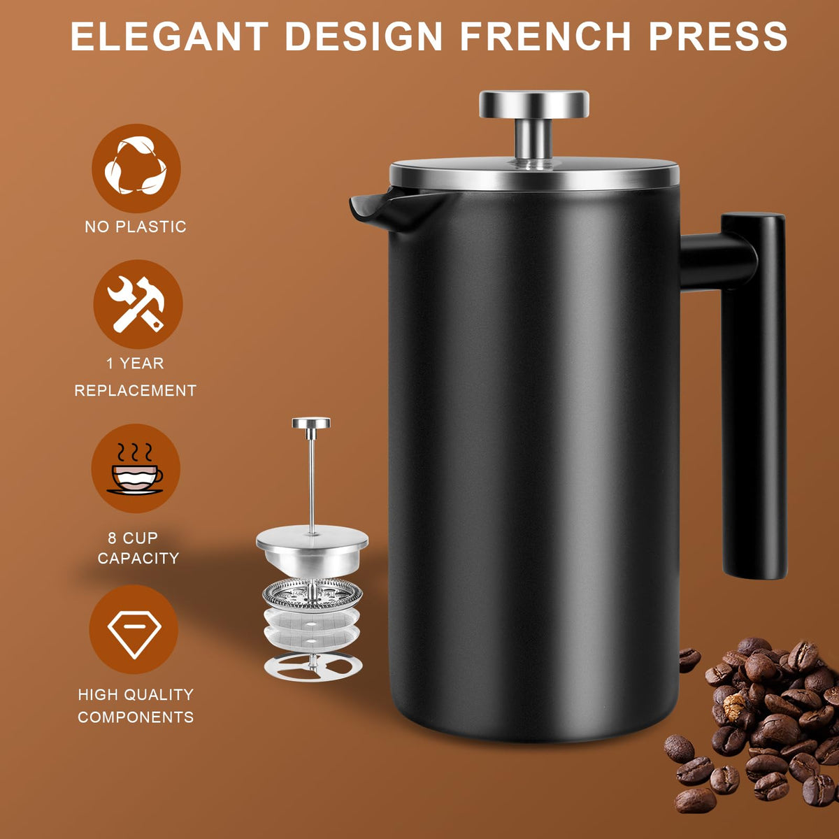SZHETEFU French press plunger system enables precise brewing control for flavor.
