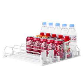 SZNLZQ drink organizer in fridge with automatic pusher glide for easy, quick access.