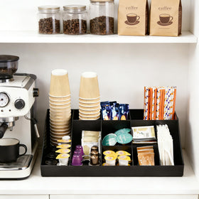 SZQINJI break-room coffee caddy designed for quick access to cups, sugar, and stirrers
