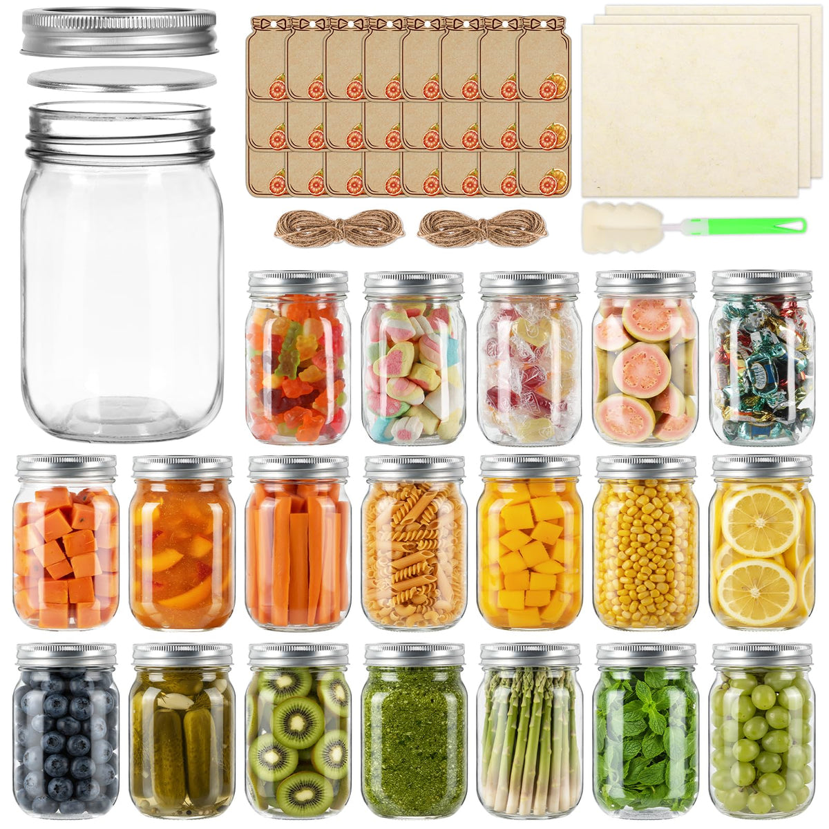 SZUAH 12oz mason jar with lids shown for versatile food storage