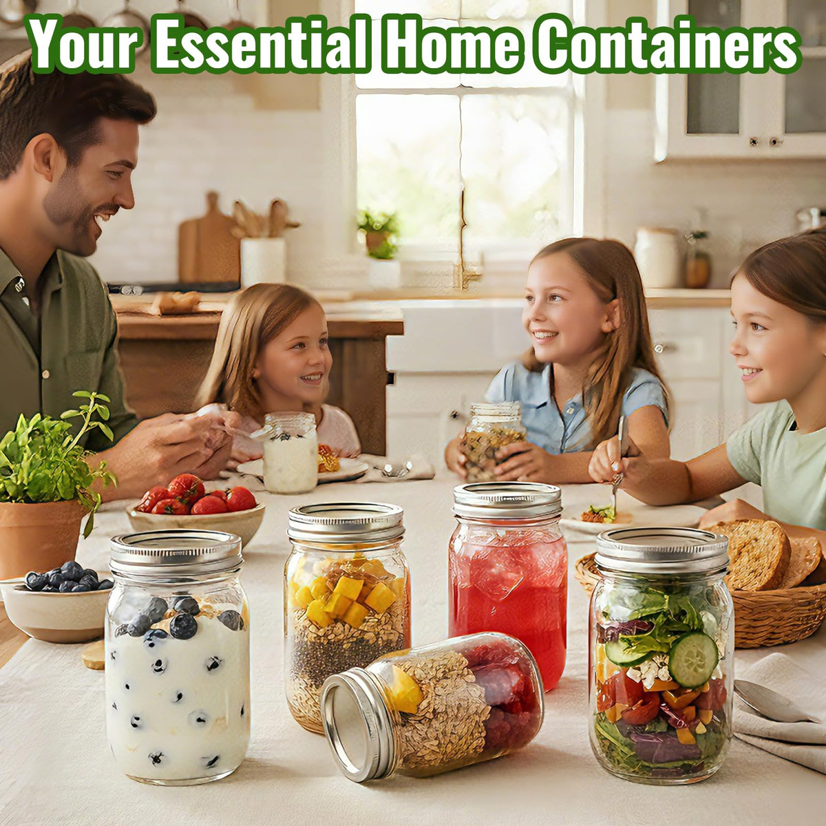 SZUAH clear glass mason jar with visible contents for pantry organization