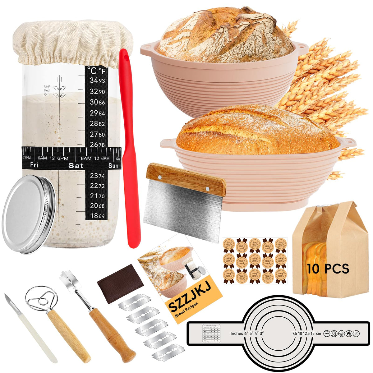 SZZJKJ sourdough starter kit oval banneton for even dough shaping.