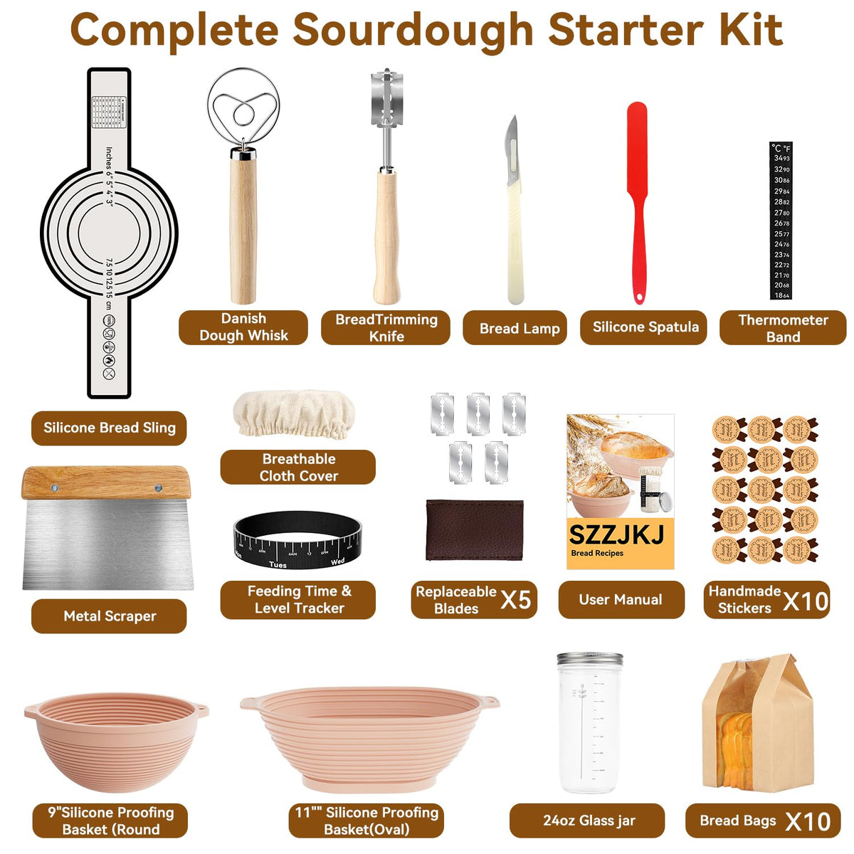 SZZJKJ sourdough starter kit round banneton for consistent fermentation.