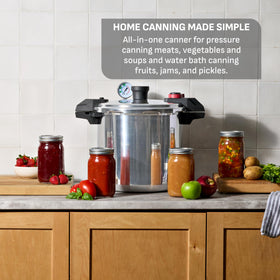 T-Fal pressure canner with ergonomic side handles for safe transport.