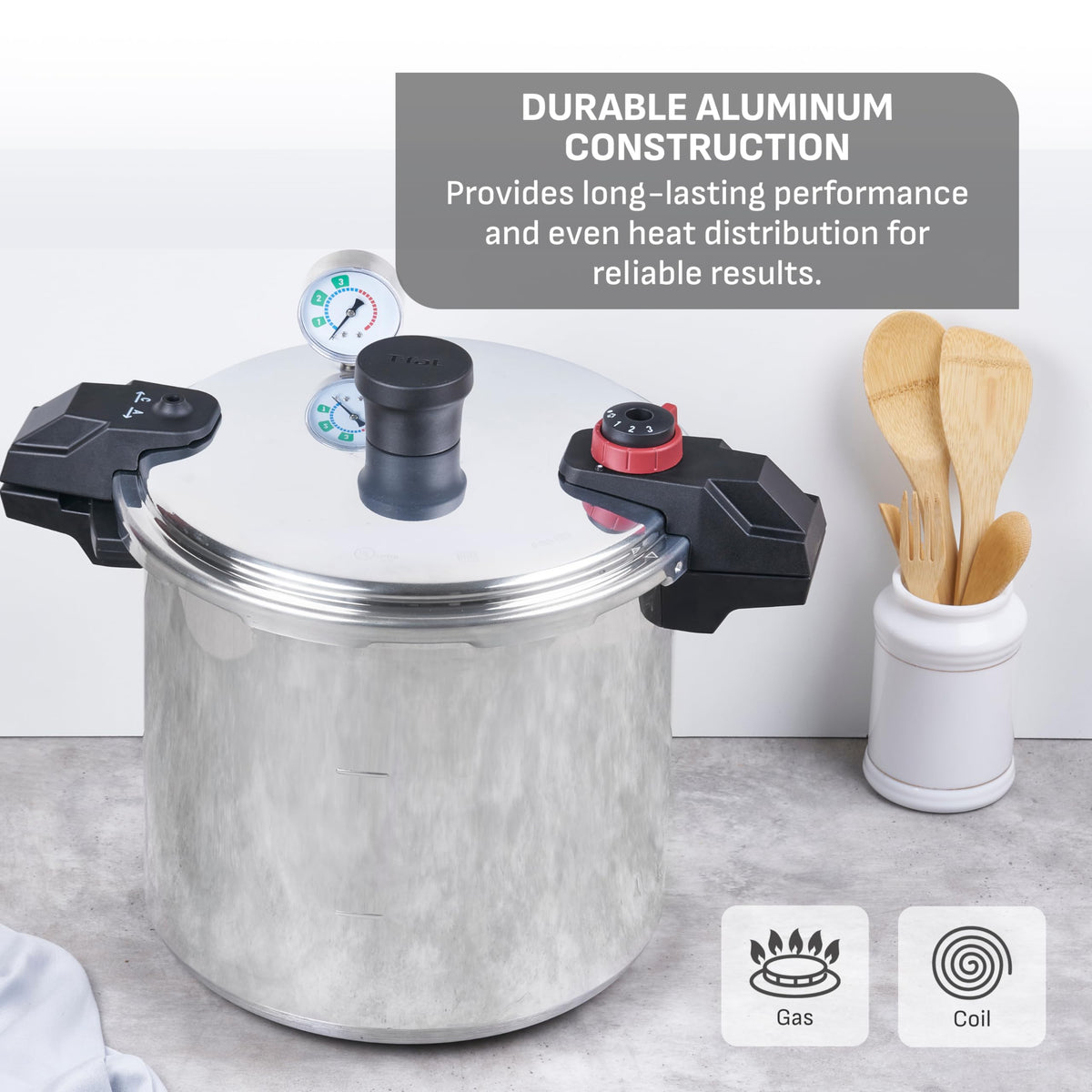 T-Fal canner is safe on gas and electric stoves.