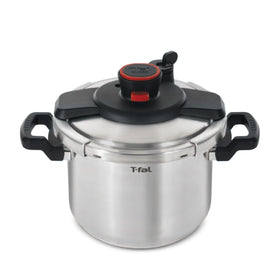 T-Fal Clipso 6.3qt pressure cooker with lid open, easy one hand access