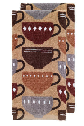 T-Fal coffee towel with bold print aiding quick drying and kitchen style.