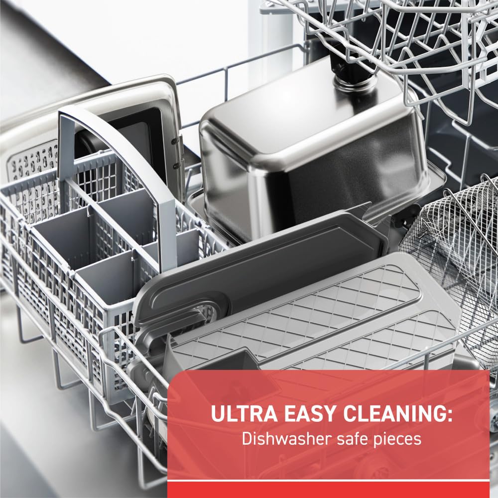 T-Fal cool-touch handles and locking lid for safer, confident frying.