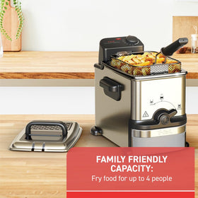 T-Fal temperature control dial enables precise frying from 300°F to 375°F.