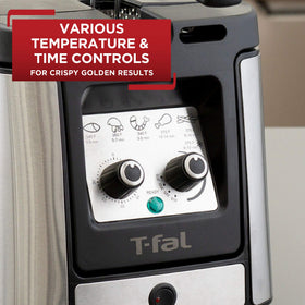 T-Fal Deep Fryer closed-lid lowering system helps prevent oil splatters and burns