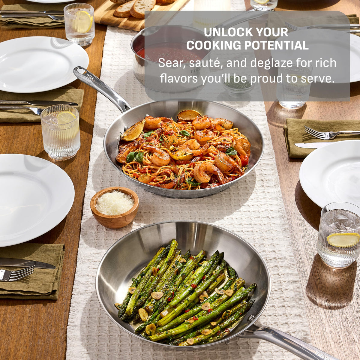 T-Fal Gourmet oven-safe pans up to 500°F for stove-to-oven recipes
