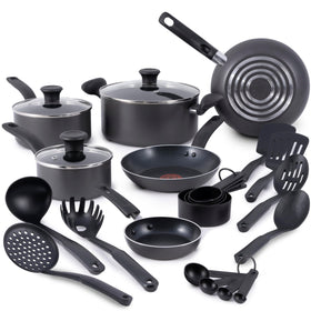 T-Fal Initiatives cookware with vented glass lids for visible cooking.