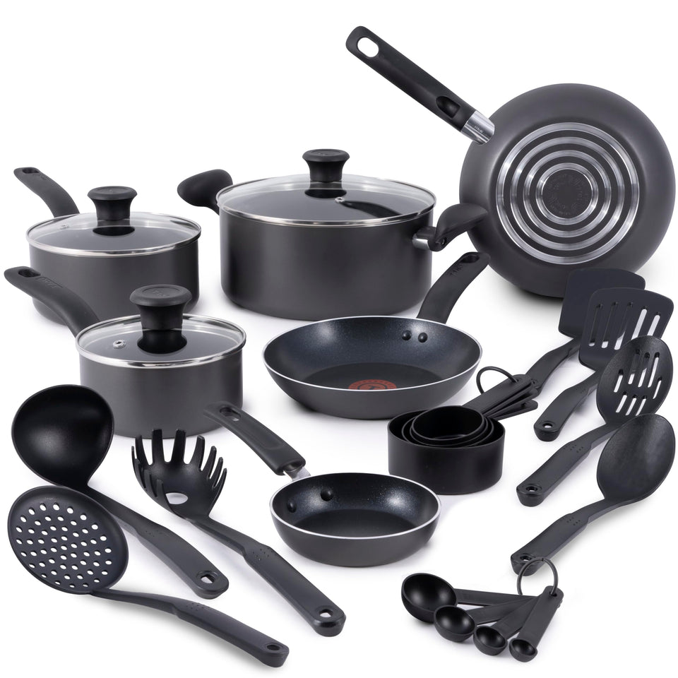 T-Fal Initiatives cookware with vented glass lids for visible cooking.