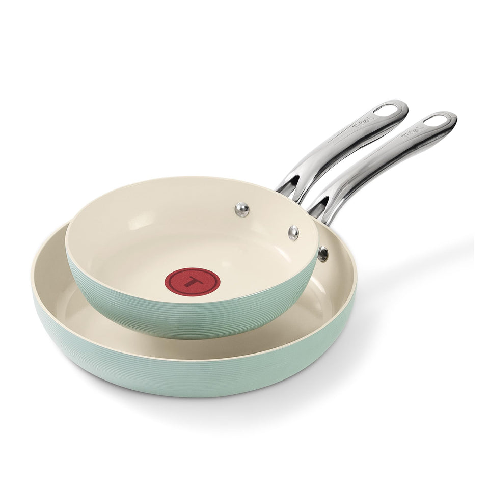 T-Fal Inspire 8-inch ceramic nonstick frypan exterior textured for stylish everyday cooking.
