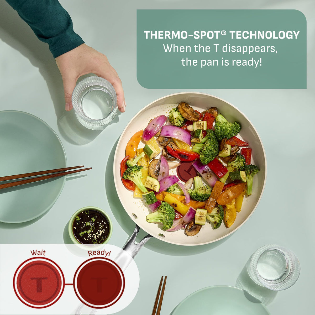 T-Fal Inspire 8-inch frypan with Thermo-Spot showing preheat readiness.
