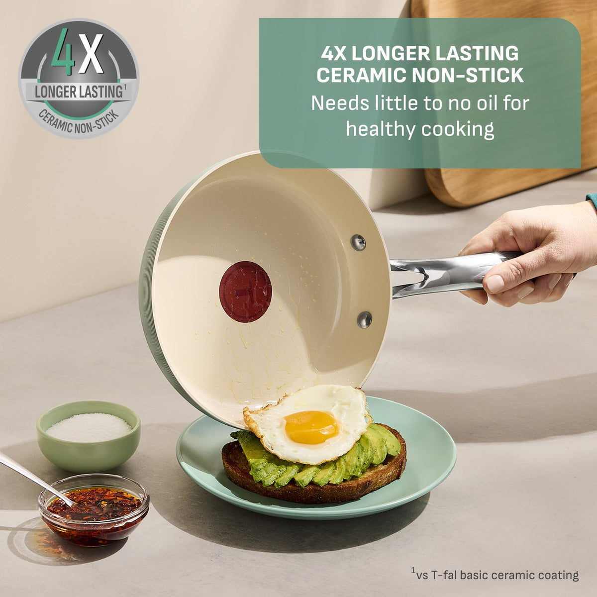 Riveted stainless steel handles on T-Fal Inspire offer durable comfort.