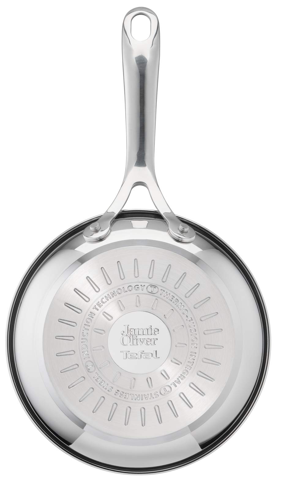 T-Fal Jamie Oliver Cooks Direct 24cm pan with tough non-stick for quick cleanup.
