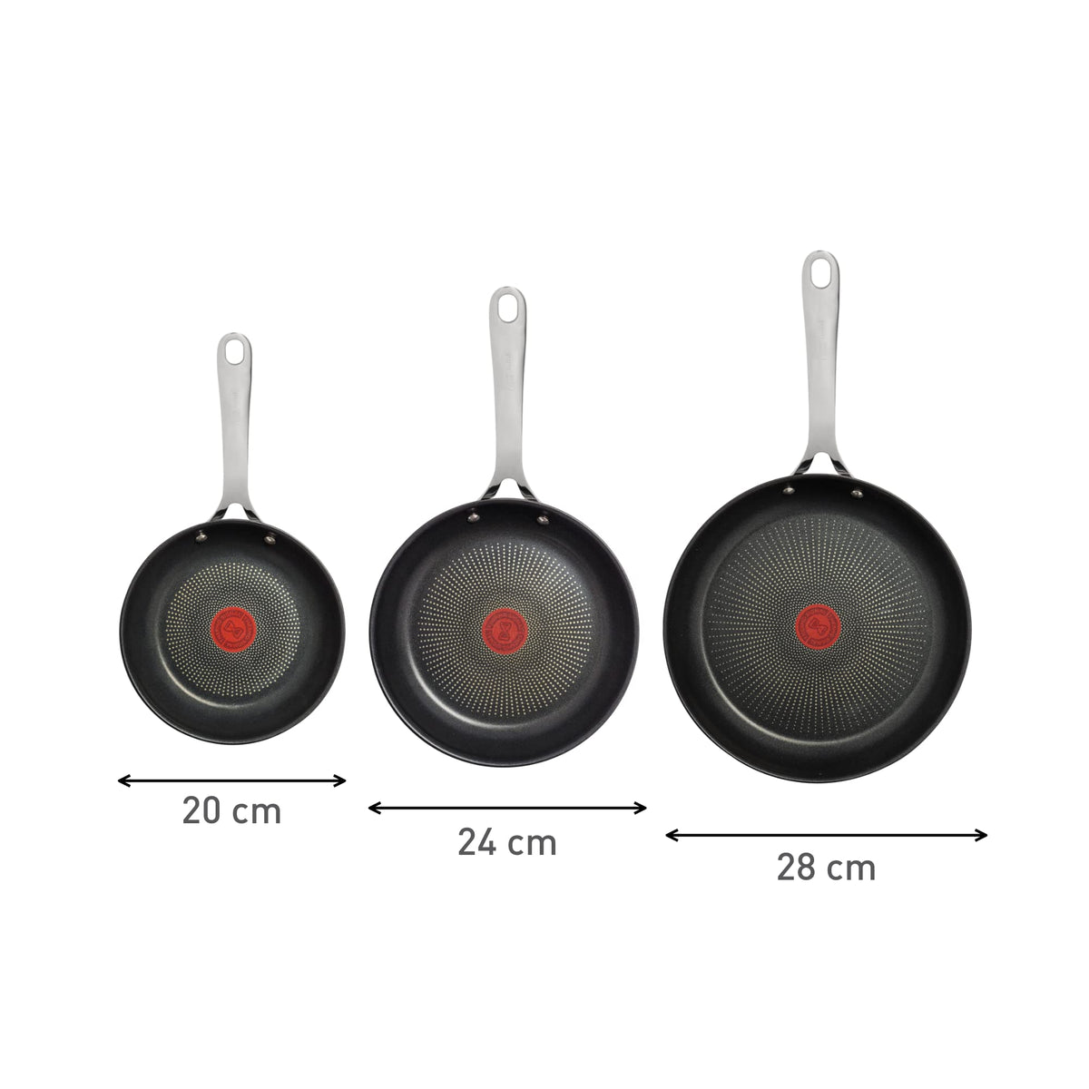 Dishwasher-safe stainless steel pans ready for easy cleanup.