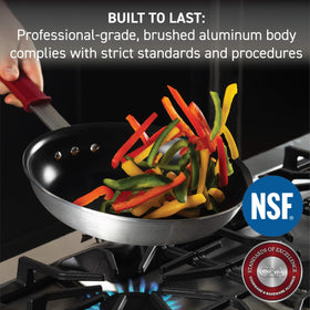 T-Fal VX3 pan with removable silicone sleeve provides secure, non-slip grip.