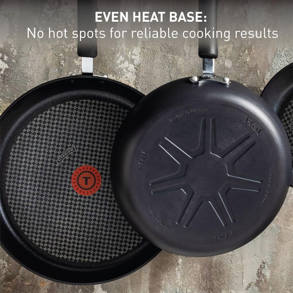 T-Fal riveted silicone handles provide a secure, comfortable grip while cooking.