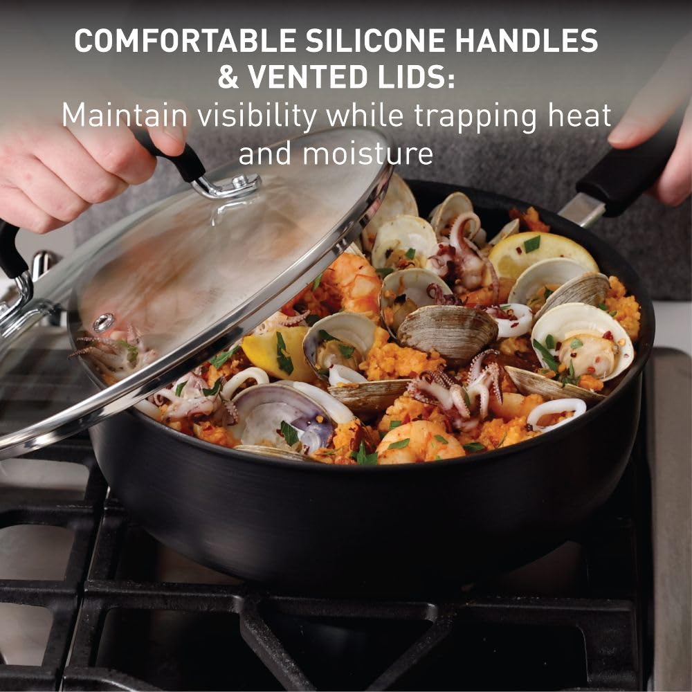 Vented tempered glass lid traps heat and moisture while keeping progress visible.