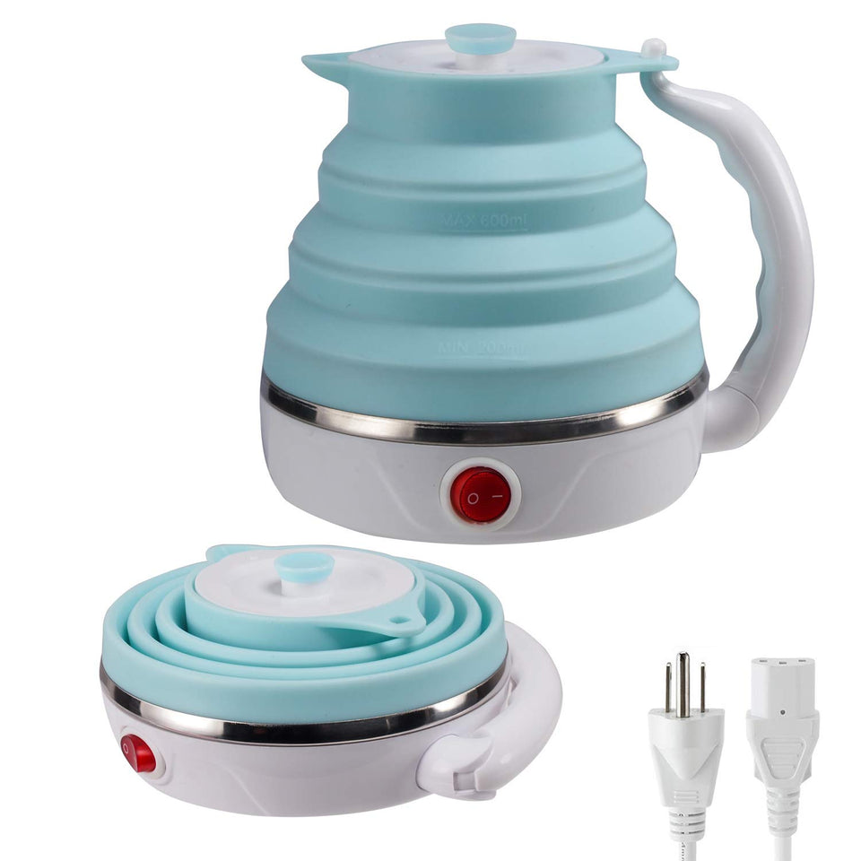T-magitic travel foldable kettle blue folded for compact storage.