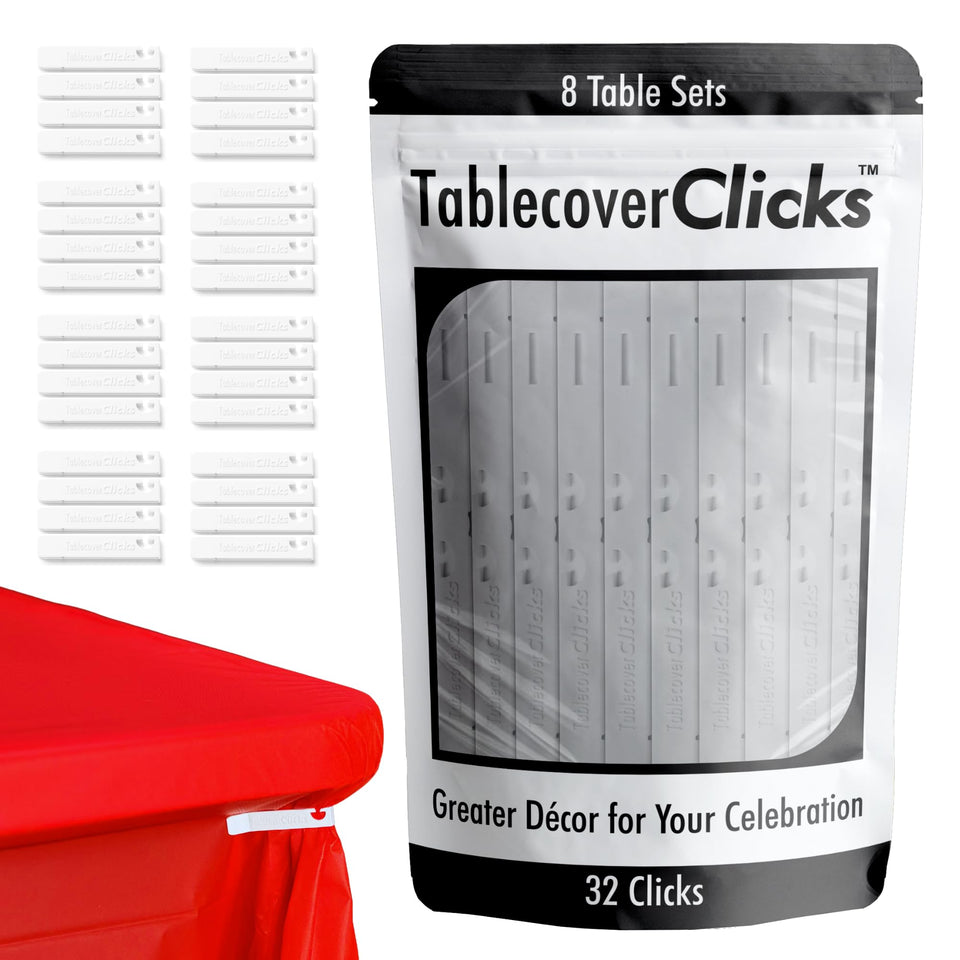 Table Cover Clicks 32-pack enables quick setup and reusable clips for multiple tables.