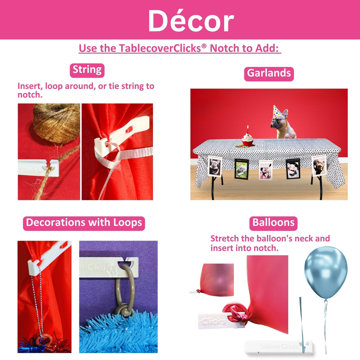 Table Cover Clicks disposable-compatibility works best with lightweight plastic covers.