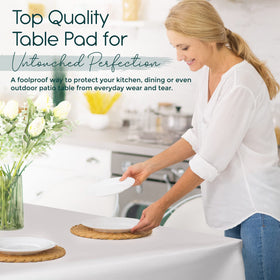 Tablecloths by Design waterproof vinyl surface protects against spills